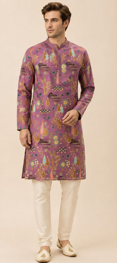 Purple and Violet color Kurta Pyjamas in Art Silk fabric with Printed work