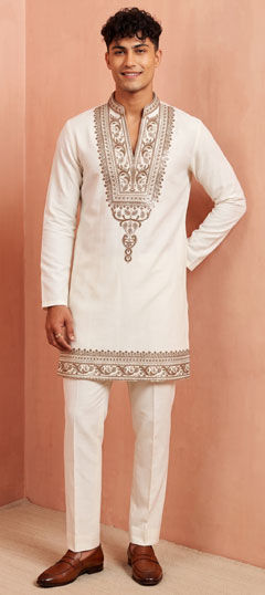 White and Off White color Kurta Pyjamas in Viscose fabric with Embroidered work