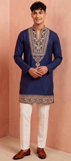 Blue color Kurta Pyjamas in Viscose fabric with Embroidered work