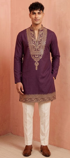 Purple and Violet color Kurta Pyjamas in Viscose fabric with Embroidered work