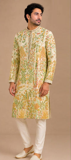 White and Off White color Kurta Pyjamas in Art Silk fabric with Printed work