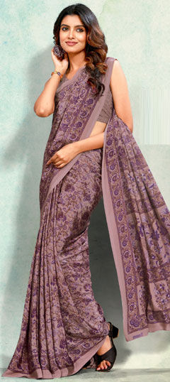 Purple and Violet color Saree in Crepe Silk fabric with Printed work