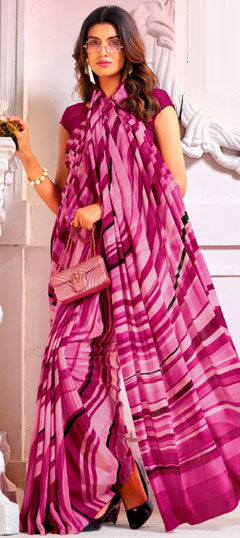 Pink and Majenta color Saree in Crepe Silk fabric with Printed work