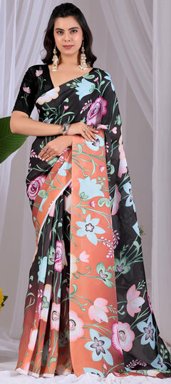 Multicolor color Saree in Georgette, Satin Silk fabric with Printed work