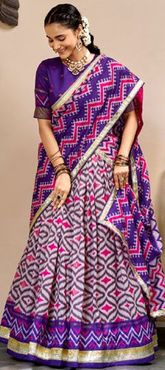 Purple and Violet color Lehenga in Tussar Silk fabric with Foil Print work