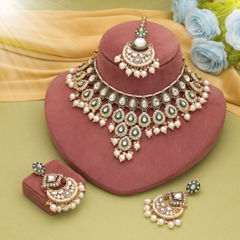 Gold Rodium Polish White and Off White color Necklace in Metal Alloy studded with CZ Diamond