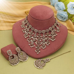 Gold Rodium Polish Gold color Necklace in Metal Alloy studded with CZ Diamond