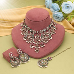 Gold Rodium Polish Multicolor color Necklace in Metal Alloy studded with CZ Diamond