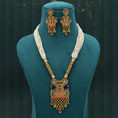 Gold Rodium Polish Multicolor color Necklace in Metal Alloy studded with Kundan