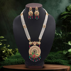 Gold Rodium Polish Multicolor color Necklace in Metal Alloy studded with CZ Diamond
