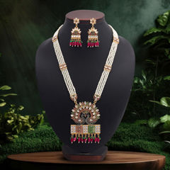 Gold Rodium Polish Multicolor color Necklace in Metal Alloy studded with CZ Diamond