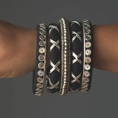 Silver Rodium Polish Black and Grey color Bangles in Metal Alloy studded with Beads