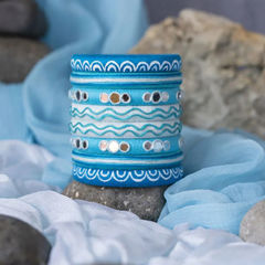 Enamel Blue color Bangles in Metal Alloy studded with Beads