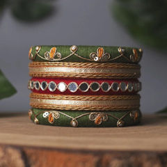 Enamel Green color Bangles in Metal Alloy studded with Beads