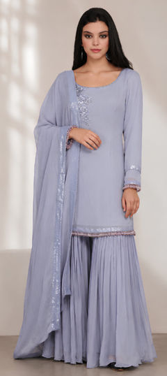 Purple and Violet color Salwar Kameez in Georgette fabric with Embroidered, Sequence, Thread work