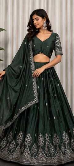 Multicolor color Lehenga in Chinon Silk fabric with Embroidered, Sequence, Thread work