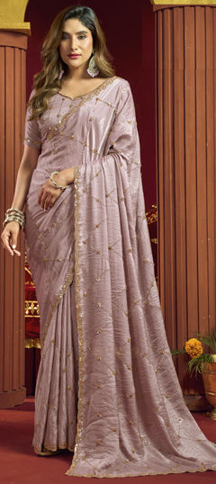 Purple and Violet color Saree in Silk fabric with Cut Dana, Sequence work