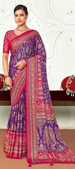 Pink and Majenta, Purple and Violet color Saree in Silk fabric with Weaving work