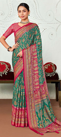 Blue, Pink and Majenta color Saree in Silk fabric with Weaving work