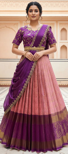 Purple and Violet color Lehenga in Silk fabric with Embroidered work