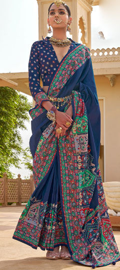 Blue color Saree in Silk fabric with Mirror, Sequence, Weaving, Zari work