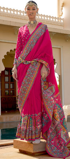 Pink and Majenta color Saree in Silk fabric with Mirror, Sequence, Weaving, Zari work