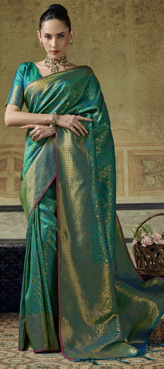 Blue color Saree in Handloom fabric with Weaving work