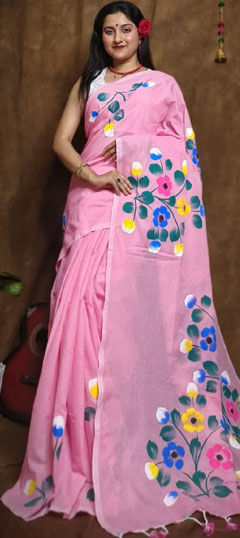 Pink and Majenta color Saree in Cotton Flex fabric with Floral, Printed work