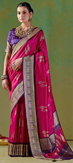 Pink and Majenta color Saree in Silk fabric with Weaving work