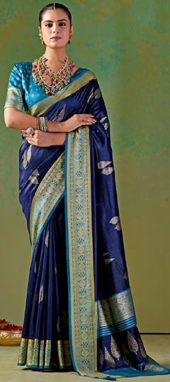 Blue color Saree in Silk fabric with Weaving work