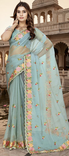 Green color Saree in Silk fabric with Embroidered, Resham work