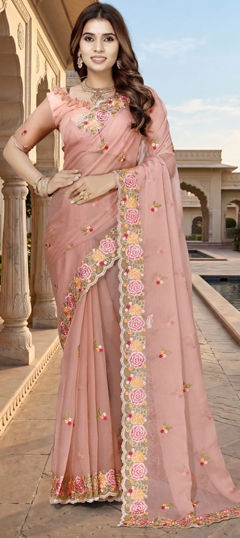Pink and Majenta color Saree in Silk fabric with Embroidered, Resham work