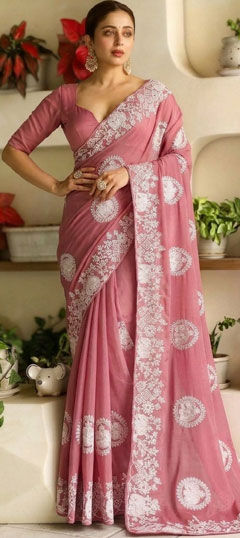 Pink and Majenta color Saree in Georgette fabric with Embroidered work