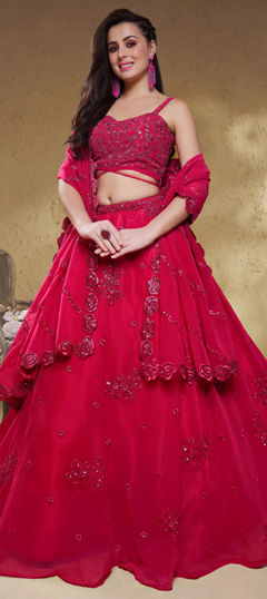 Pink and Majenta color Lehenga in Georgette fabric with Embroidered, Sequence, Thread, Zari work