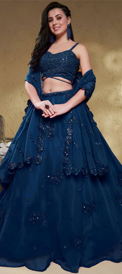 Blue color Lehenga in Georgette fabric with Embroidered, Sequence, Thread, Zari work
