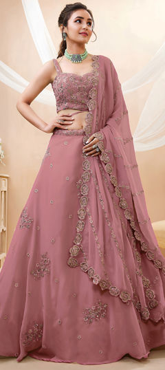 Pink and Majenta color Lehenga in Georgette fabric with Embroidered, Sequence, Thread, Zari work