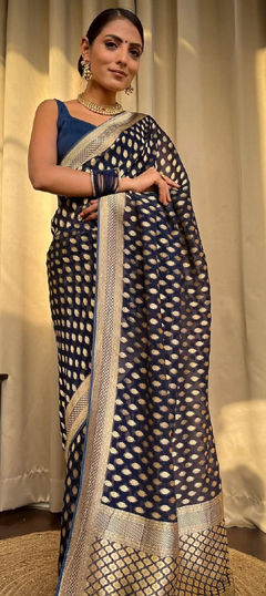 Blue color Saree in Banarasi Silk fabric with Weaving work
