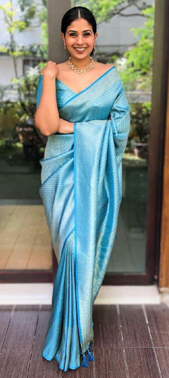 Blue color Saree in Banarasi Silk fabric with Weaving work