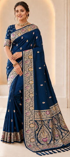 Blue color Saree in Banarasi Silk fabric with Weaving, Zari work