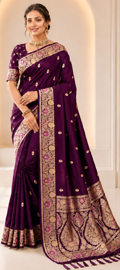 Purple and Violet color Saree in Banarasi Silk fabric with Weaving, Zari work