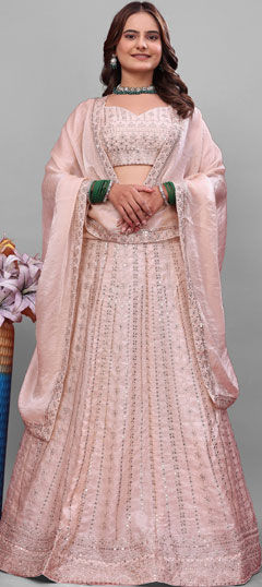 Pink and Majenta color Lehenga in Tissue fabric with Embroidered, Sequence, Zari work