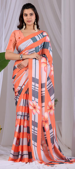 Multicolor color Saree in Satin Silk fabric with Floral, Printed work