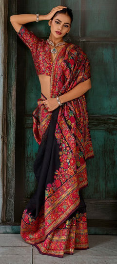 Black and Grey color Saree in Pashmina fabric with Weaving work