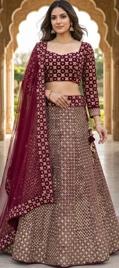 Purple and Violet color Lehenga in Faux Georgette fabric with Embroidered, Sequence, Zari work