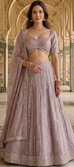 Pink and Majenta color Lehenga in Organza Silk, Viscose fabric with Embroidered, Mirror, Sequence, Zari work