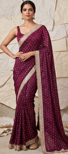 Purple and Violet color Saree in Satin Silk fabric with Foil Print work