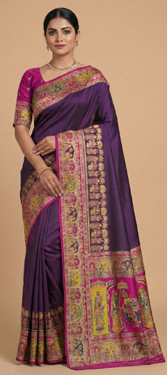 Pink and Majenta color Saree in Pashmina fabric with Weaving work