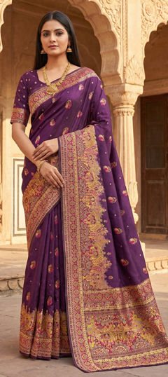 Pink and Majenta color Saree in Pashmina fabric with Weaving work