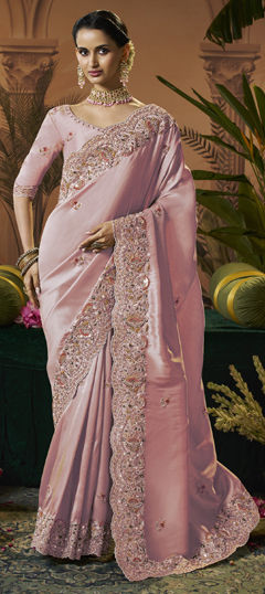 Pink and Majenta color Saree in Silk fabric with Sequence, Thread, Zari work