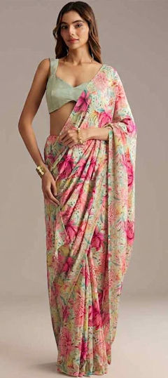 Green color Saree in Georgette fabric with Printed work